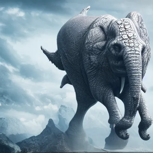 Image similar to evil silver bubble screaming elephant kaiju, cinematic, epic scale, hyper detailed, photorealistic, rule of thirds, 8 k.