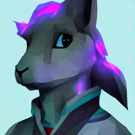 Prompt: aesthetic rabbit fursona portrait, commission of a anthropomorphic male horse, fursona horse wearing stylish holographic clothes, winter armosphere, pastel simple art, low poly