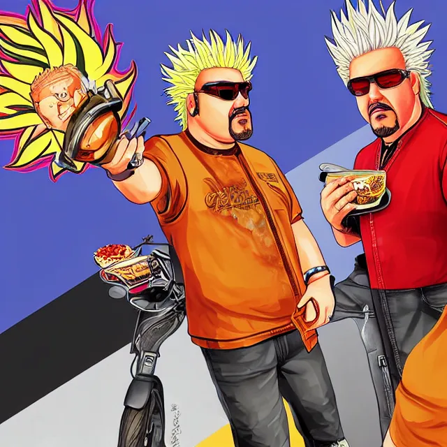 Prompt: guy fieri in gta vi : flavortown promotional art by stephen bliss