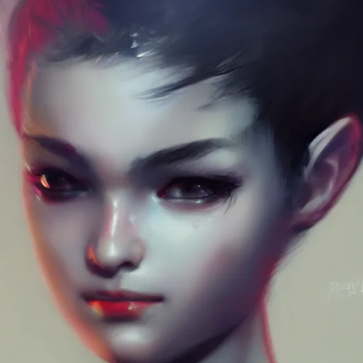 Prompt: a cute girl by ruan jia, 8 k, closeup headshot, smooth, trending on artstation, black long hair, black eyes, movie poster style