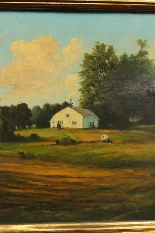 Image similar to vintage oil painting of a farm landscape