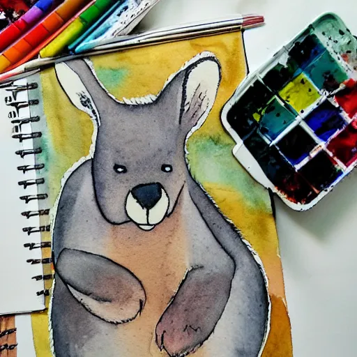 Prompt: watercolor sketch of a story book kangaroo