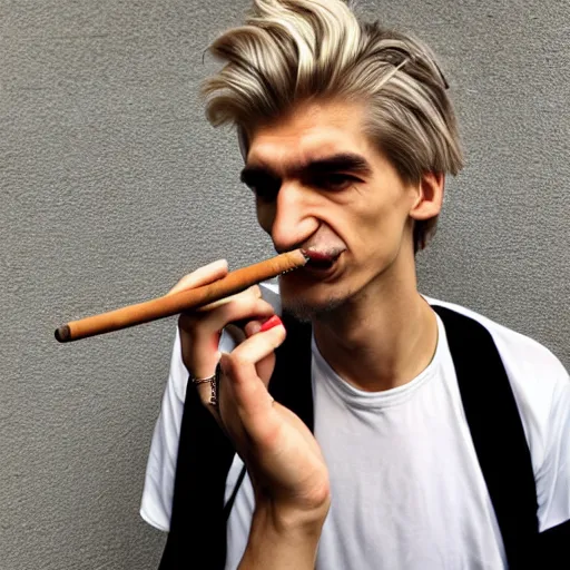 Image similar to a photo of xqc smoking a cigarrette