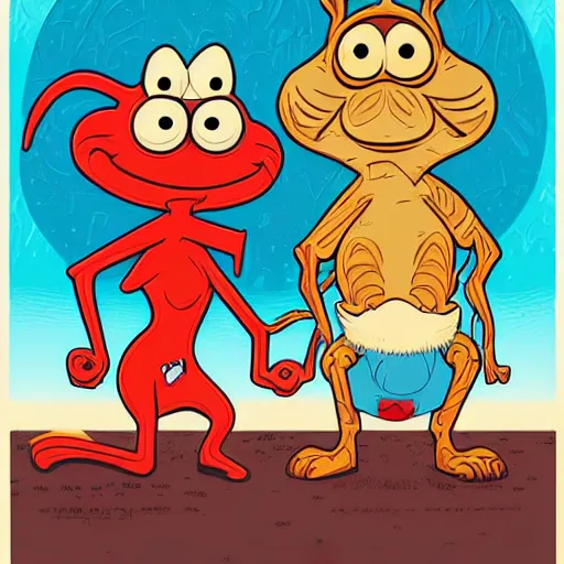 Image similar to ren and stimpy by dan mumford