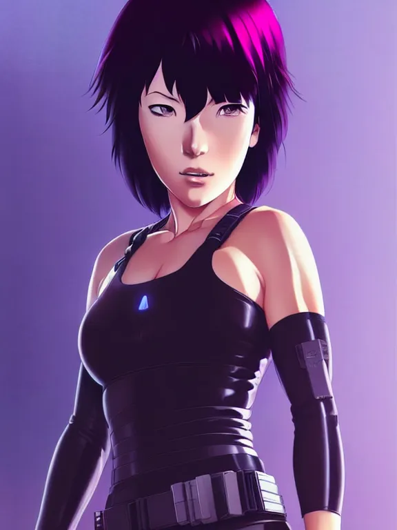 Image similar to a fullbody portrait of motoko kusanagi the major ghost in the shell : : stand alone complex, under repairs, maintenance : : by ilya kuvshinov, rossdraws, artgerm, sola digital arts, anti aliasing, raytracing : :