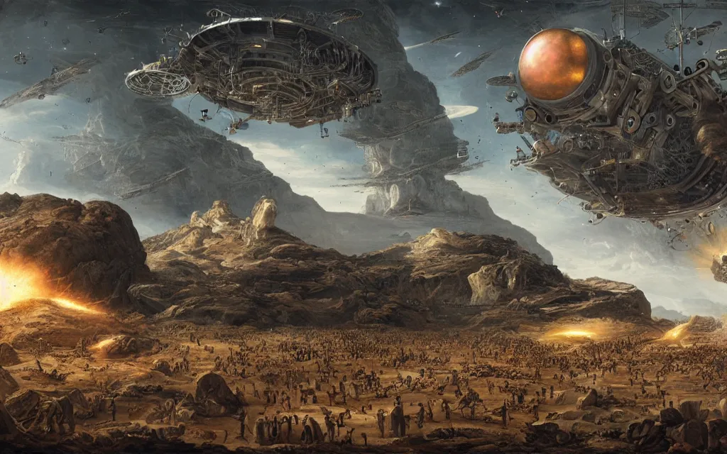 Image similar to complex alien technology that can create a force field, used to protect a planet from incoming asteroids by hendrick goltzius and michal lisowski