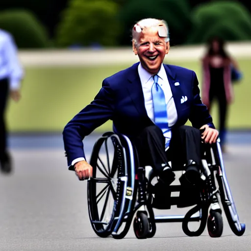 Image similar to joe biden falling off his wheelchair, award winning photo