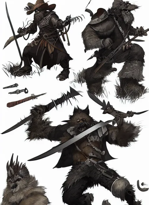 Image similar to bugbear ranger, black beard, dungeons and dragons, hunters gear, character design on white background, by makoto shinkai