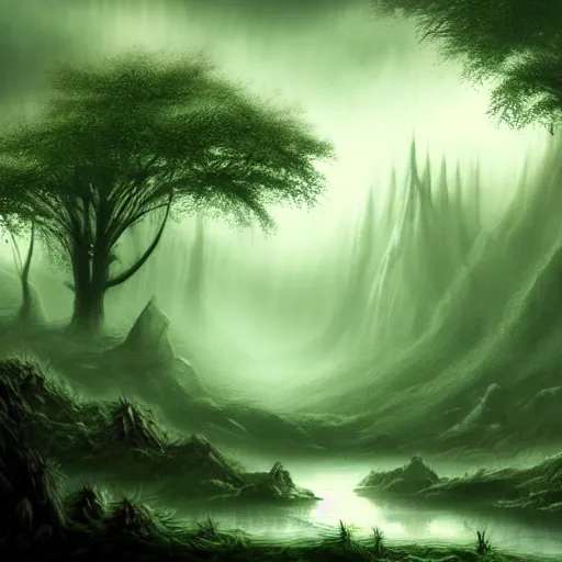 Image similar to dark fantasy landscape forest