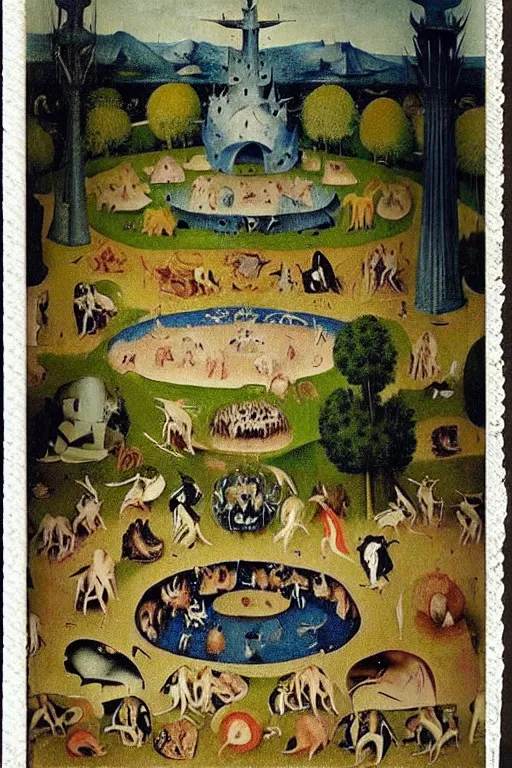 Image similar to An instax film still of a Hieronymus Bosch The Garden of Earthly Delights painted by Mark Rothko