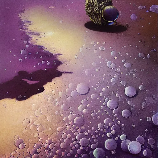 Image similar to beautiful liquid marble texture with big oil bubbles. harmonic chromatic tones coloured abstraction with purple splashes. ultradetailed realistic art. jean - dragan bibin, beksinski, zawadzki, shaun downey, zoey frank, phil hale, james gurney, frank frazetta, jehan georges vibert, daniel e. greene