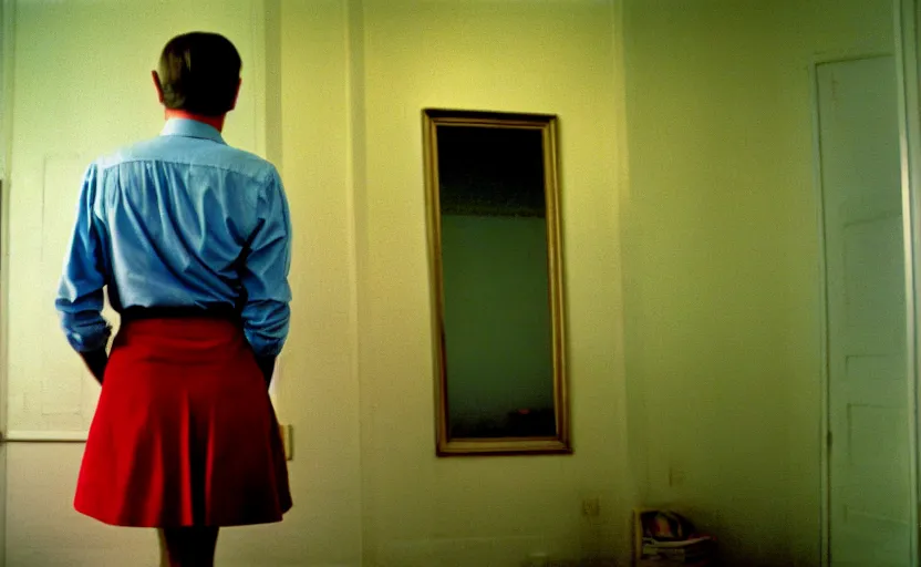 Image similar to a man in a skirt, no blur, 4 k resolution, ultra detailed by william eggleston