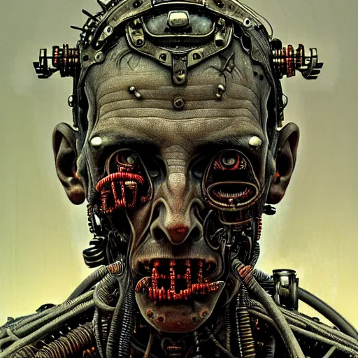 Prompt: ultra realist intricate detailed horror portrait of a single rugged cyborg male, accurate features, industrial, apocalyptic, very intricate details, 8 k resolution, dramatic lighting, artstyle alex ries and zdzisław beksinski, award winning