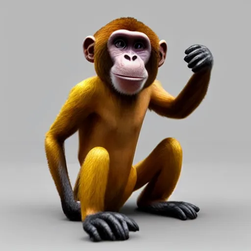 Image similar to A monkey made out of fruit, 3d render, highly detailed, hyper realistic