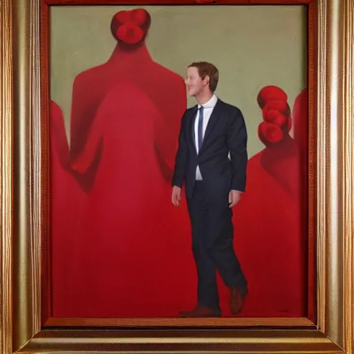 Image similar to mark zuckerberg wearing a woman red dress, oil painting