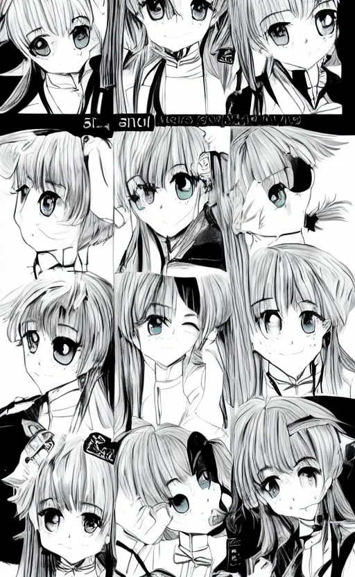 Image similar to a page of multi-panel shoujo!! ai school!! manga, black and white chibi manga!!! style, kawaii manga, japanese text kanji, coherent manga characters