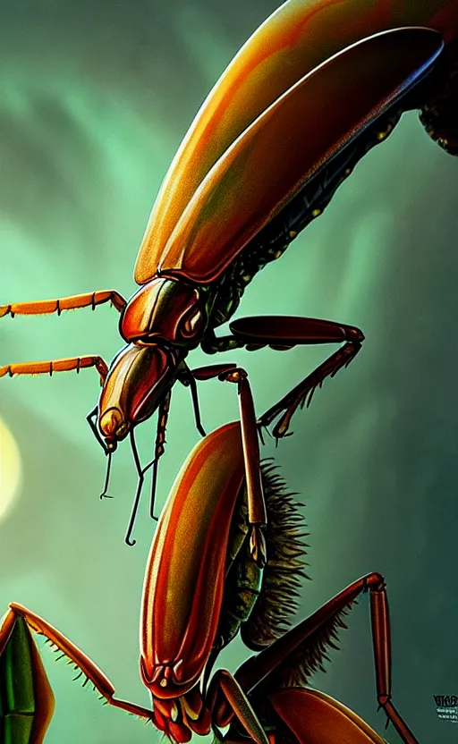 Prompt: exquisite imaginative creature poster art, like a bug, like a mantis, movie art, by lucusfilm, weta studio, 8 k, denoised, music poster