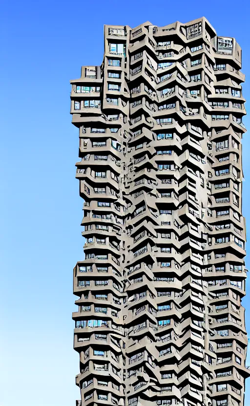 Image similar to giant monster with apartment in its chest, humans looking out from the windows embedded in the monster's chest, living apartment building, apartment building in the shape of a monster, monster made of apartment building