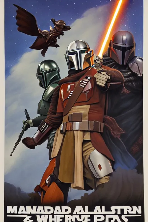 Image similar to A poster for The Mandalorian and Harry Potter, designed and painted by ralph mcquarrie