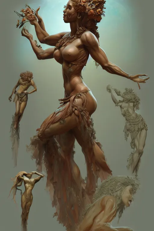 Image similar to goddess of nature, accurate anatomy, only two hands, highly detailed, digital painting, artstation, concept art, smooth, sharp focus, illustration, Unreal Engine 5, 8K, art by Frank Frazetta