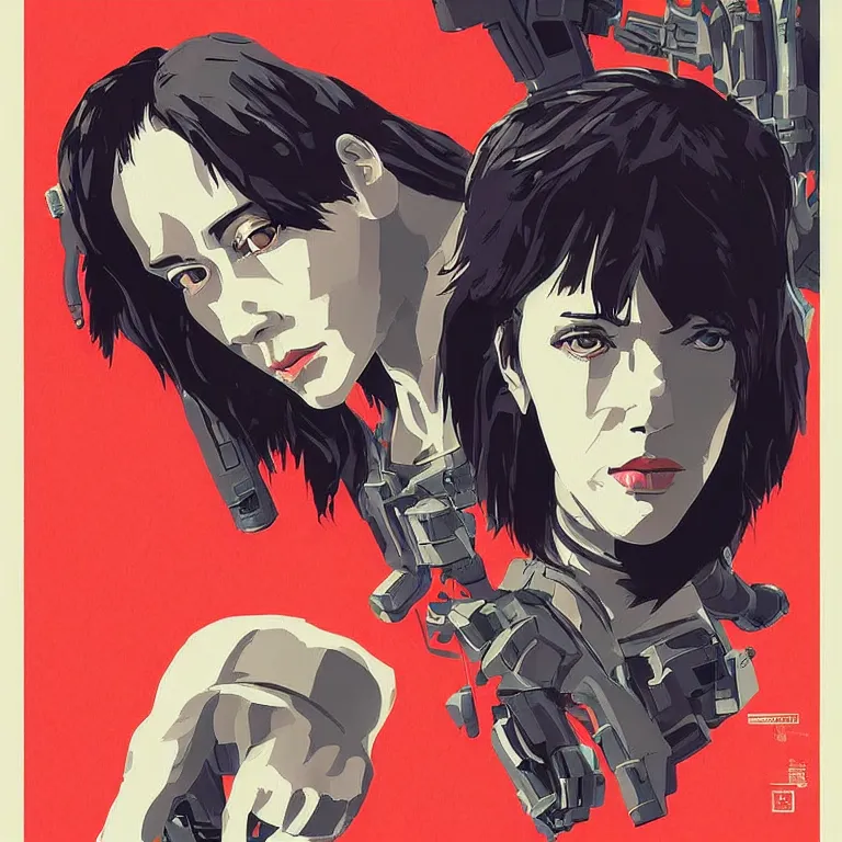 Image similar to high detailed portrait of ghost in the shell in style of Oleg Savostyuk, soviet poster, retro futurism, single person