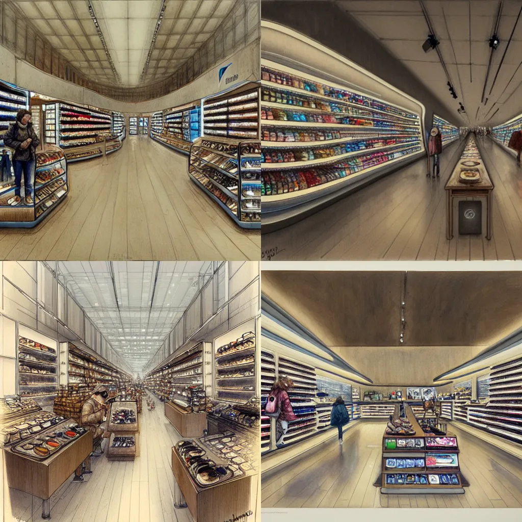 Prompt: ((((2030s flagship retail interior Samsung Microsoft Apple)))) by Jean-Baptiste Monge