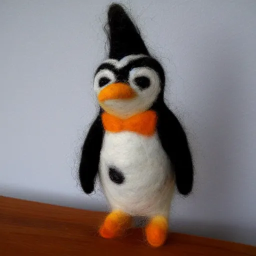 Image similar to a needle felted penguin, needle felting art.