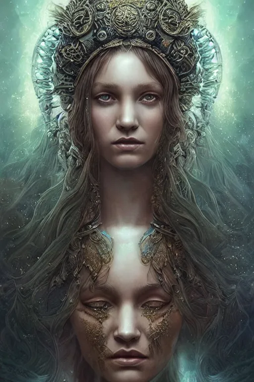 Image similar to majestic and regal portrait of a beautiful young female earth goddess!!, intricate, epic, elegant, menacing, fantasy, highly detailed, digital painting, hard focus, beautiful volumetric lighting, epic light, ultra detailed, souls, smoke, by leesha hannigan, ross tran, thierry doizon, kai carpenter, ignacio fernandez rios