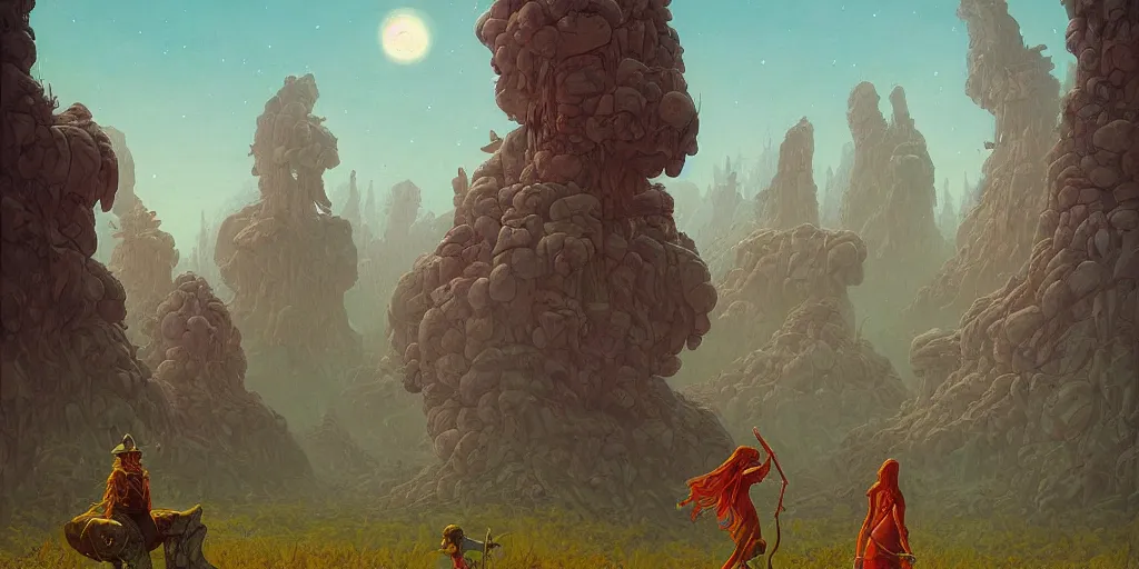 Prompt: A fantasy painting with a woman in a surreal environment by michael whelan and simon stålenhag