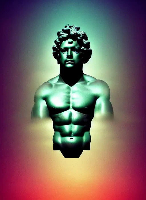 Image similar to black background, statue of hercules, beeple, vaporwave, retrowave, glitch, pixel sorting, strong contrast, pinterest, trending on artstation