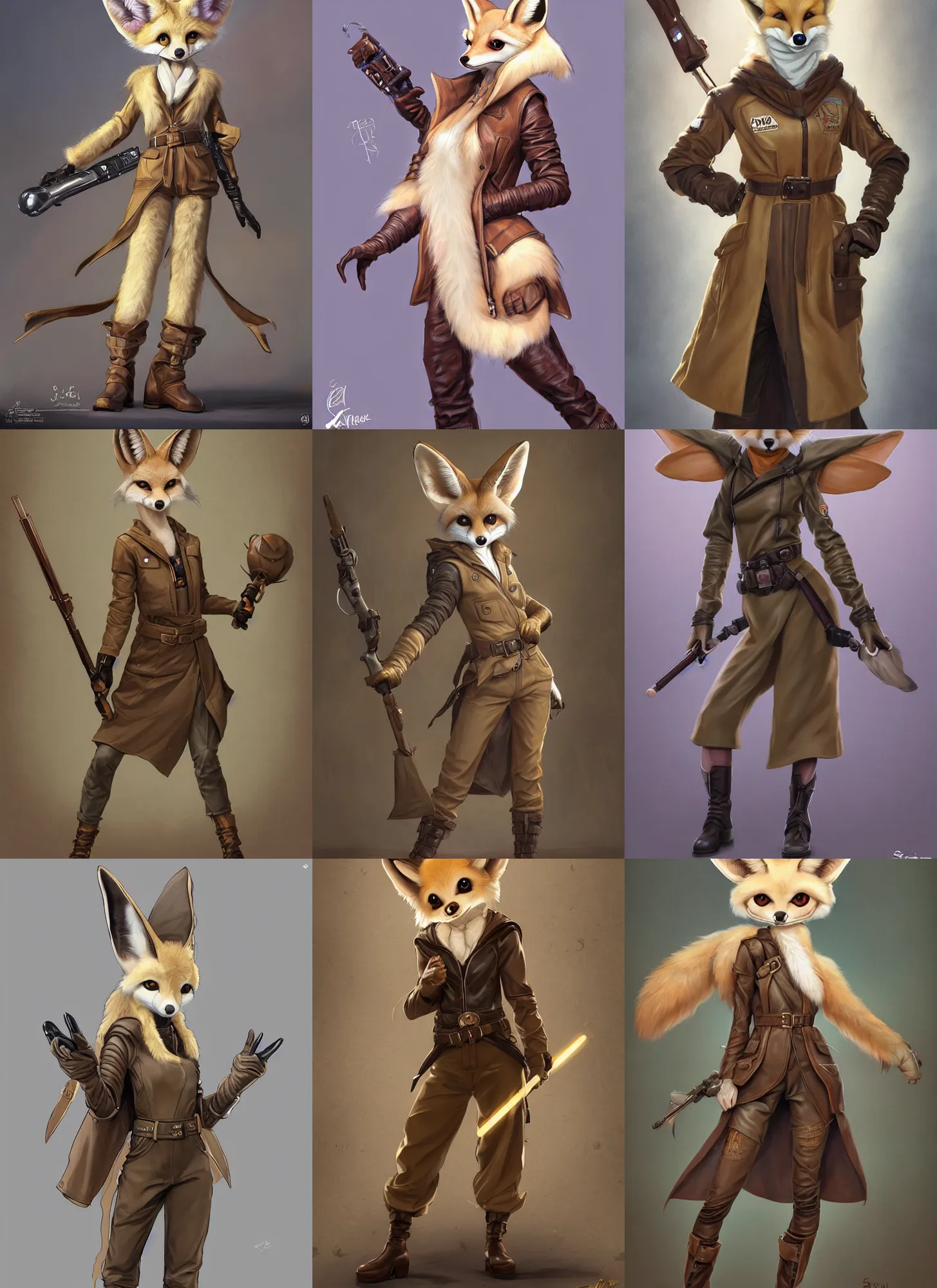Prompt: beautiful portrait of a female anthropomorphic furry fennec fox fursona wearing jedi robes. leather jacket. leather gloves. leather boots. leather belt. khaki cargo pants. character art by stanley artgerm lau, wlop, rossdraws, james jean, andrei riabovitchev, marc simonetti, and sakimichan, trending on artstation
