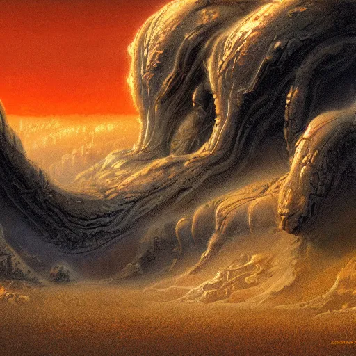 Image similar to alien landscape in the style of michael whelan and greg rutkowski