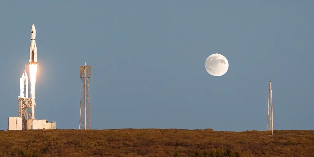 Image similar to apollo rocket with the full moon behind