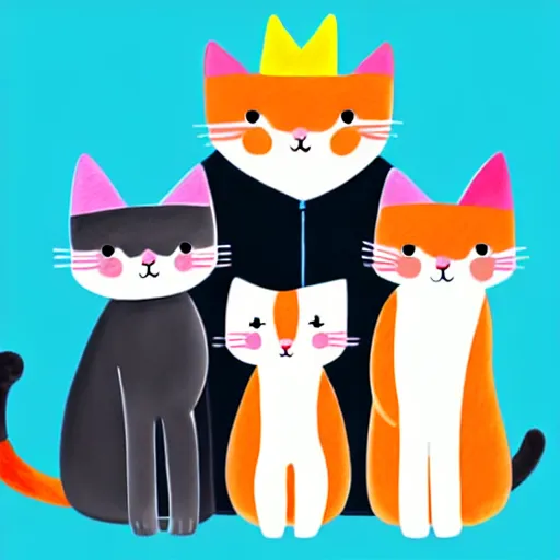Image similar to cute cat family wearing crowns , digital art , trending on artstation , 4k , HD