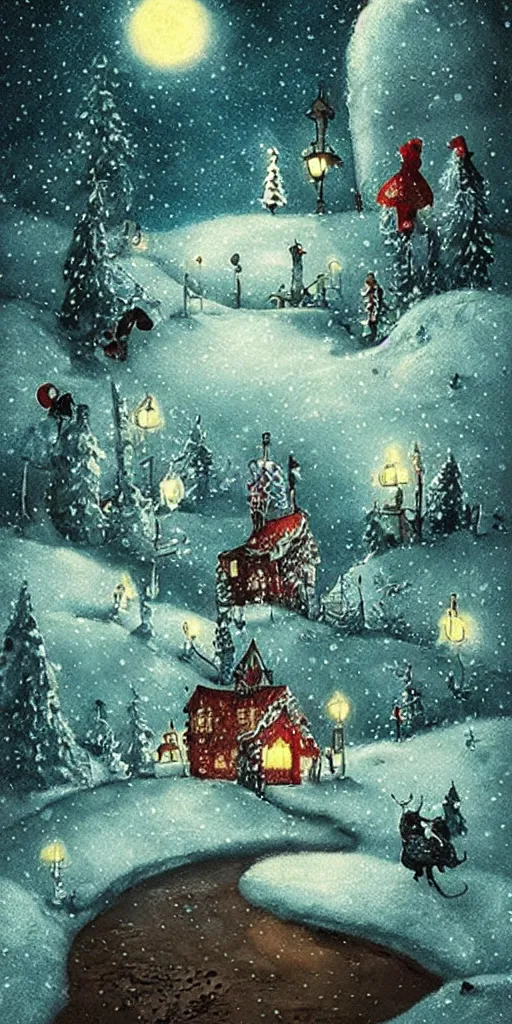 Image similar to a north pole christmas night scene by alexander jansson