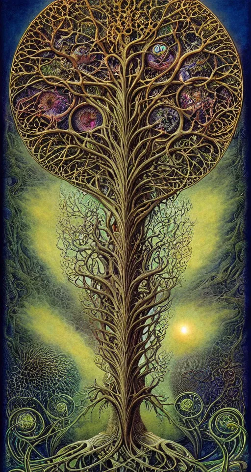 Image similar to tree of life by roger dean and andrew ferez, art forms of nature by ernst haeckel, divine chaos engine, symbolist, visionary, art nouveau, botanical fractal structures, organic, detailed, realistic, surreality