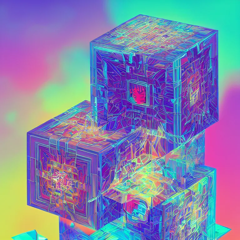 Prompt: album cover design depicting LED infinity cube, by Jonathan Zawada, beeple and jeremiah ketner, digital art