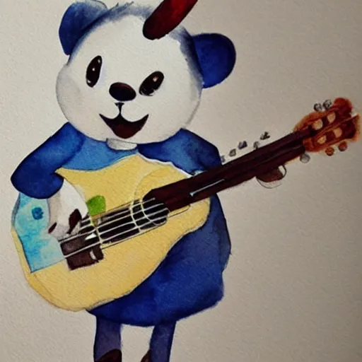 Prompt: k. k slider, playing guitar at a concert, watercolor