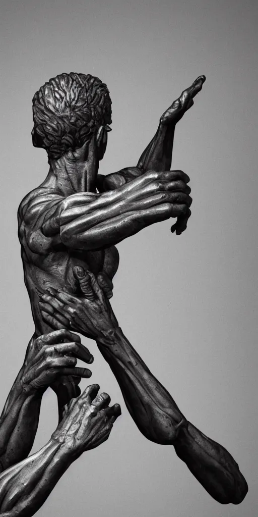 Image similar to A highly detailed cyberpunk brutalist angular greek statue of a person reaching hand out, sculpture