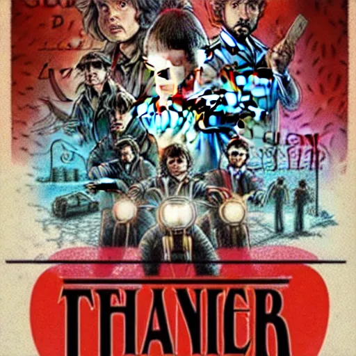 Image similar to tarantino, stranger things cover art, art by stephen bliss