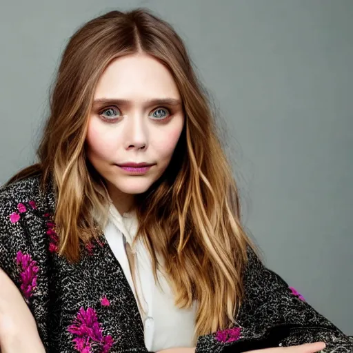 Prompt: elizabeth olsen on a studio for photoshoot, highly detailed, photorealistic portrait, bright studio setting, studio lighting, crisp quality and light reflections, unreal engine 5 quality render