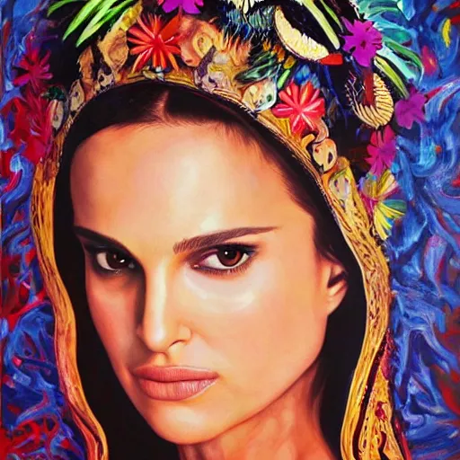 Prompt: natalie portman as a passionate exotic warrior, high detailed, award winning, photorealistic acrylic painting