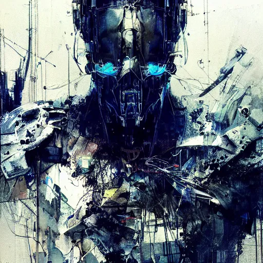 Prompt: cybernetic hunter, cyberpunk, wires, skulls, machines by emil melmoth zdzislaw belsinki craig mullins yoji shinkawa realistic render ominous detailed photo atmospheric by jeremy mann and agnes cecile ink drips paint smears digital glitches glitchart