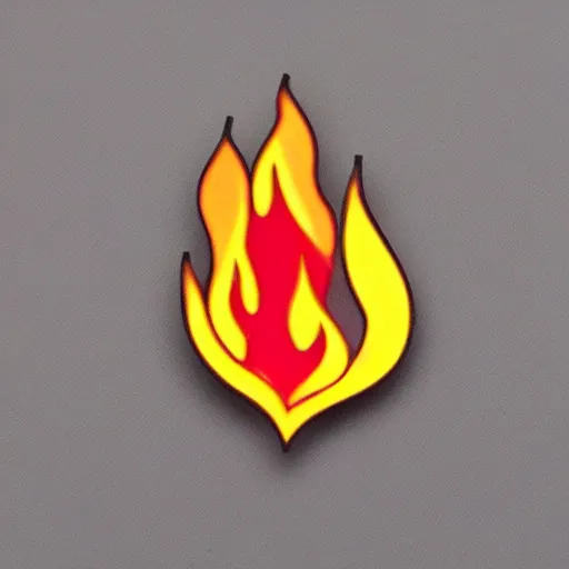 Image similar to a diamond enamel pin of a retro minimalistic flame fire warning label, smooth curves