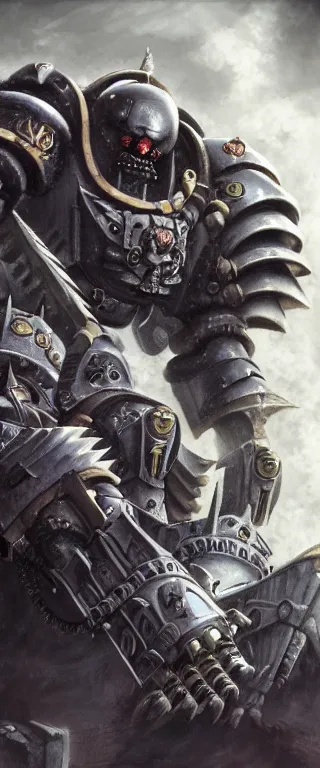 Image similar to a warhammer 40k tzar concept art, detailed face , detailed body, cyber arms, omnious background, digital art by kentaro Miura