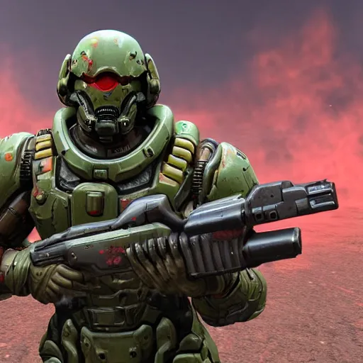 Image similar to doom slayer as american soldier, photography