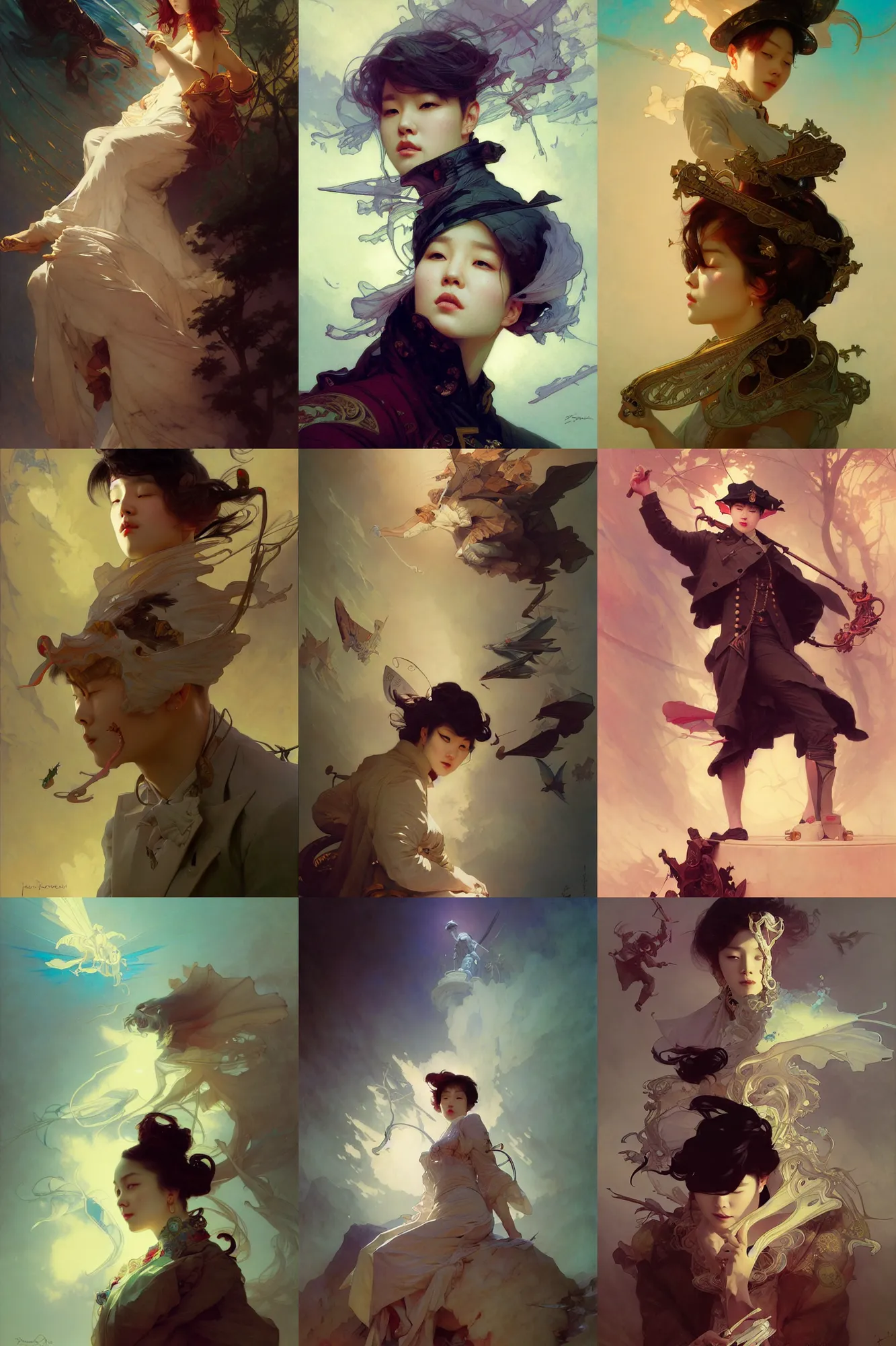 Prompt: park jimin, art by joseph leyendecker, peter mohrbacher, ivan aivazovsky, ruan jia, reza afshar, marc simonetti, alphonse mucha