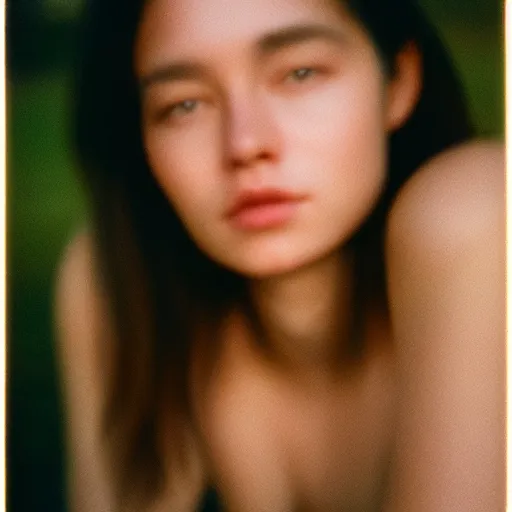 Image similar to beautiful hyperreal photograph of a cute woman,, golden hour, soft focus, medium shot, 8 k, portra 4 0 0