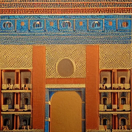 Prompt: the ishtar gate in babylon in its heyday, beautiful high detail realistic oil painting