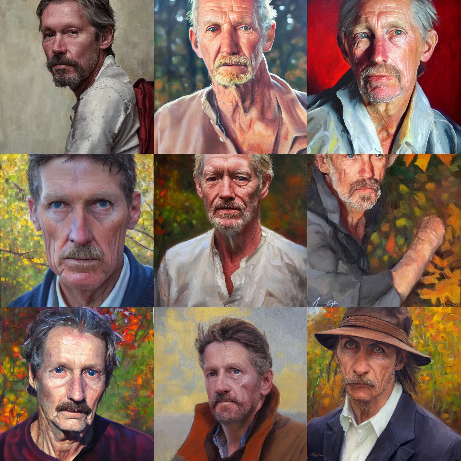 Prompt: stunning portrait of Paul Barry by Mark Arian, oil on canvas, masterpiece, realism, piercing gaze, autumn bokeh
